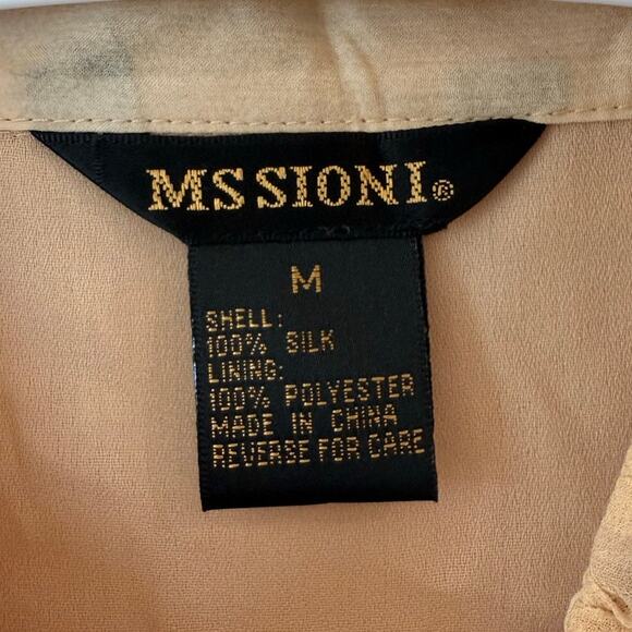 Ms Sioni Long Sleeve Pleated Button Down Silk Shirt Beige Women's Size Medium - Picture 3 of 10